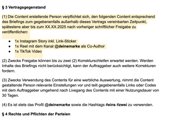 Screenshot aus dem Template für Verträge von IROIN®