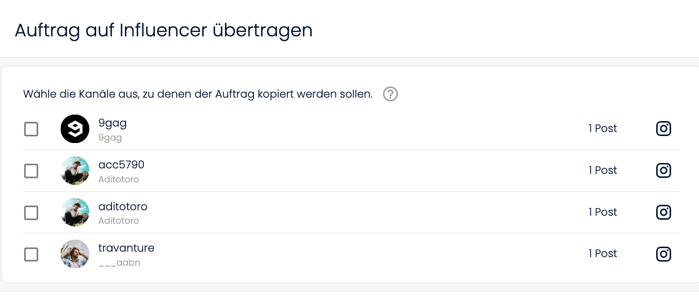 Aufträge auf bestimmte Profile ünbertragen