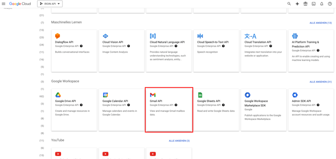 Gmail API anklicken