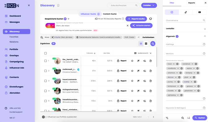 Influencer search on IROIN®