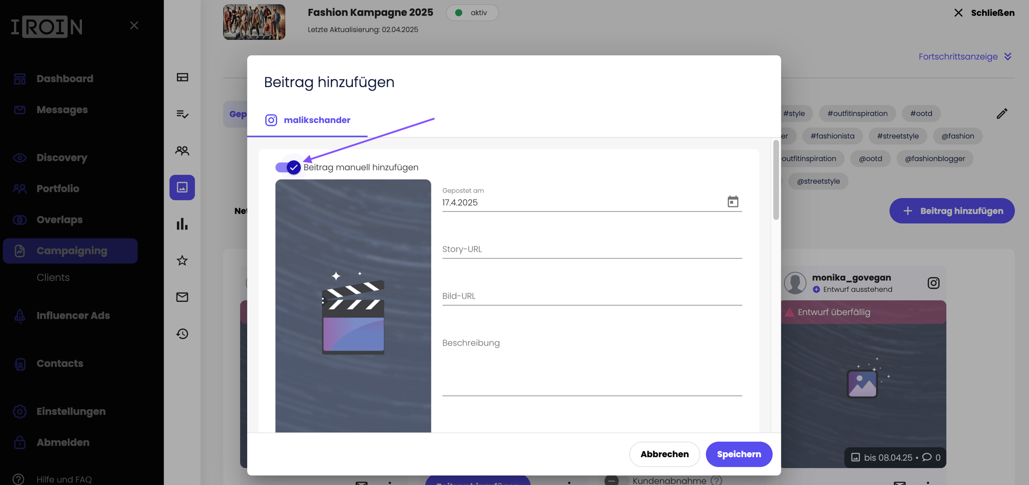 How can I manually add posts and additional insights to a campaign?