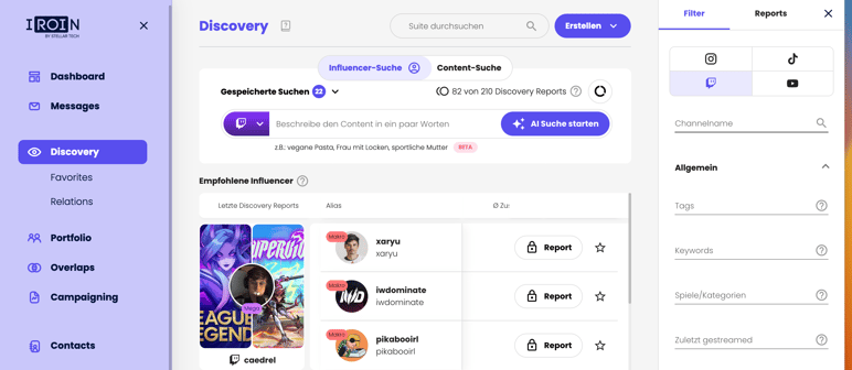 Screenshot der IROIN® Discovery 