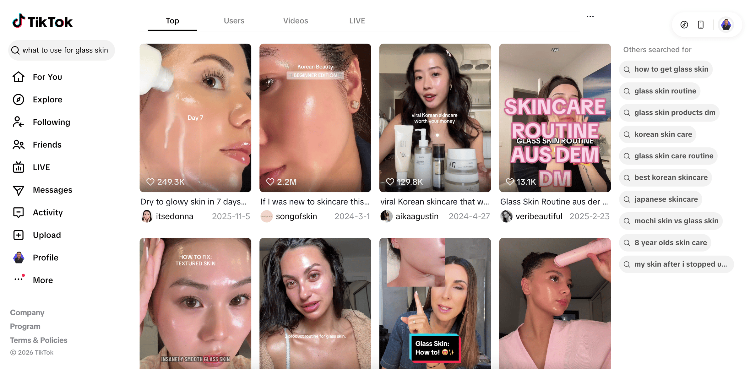 Screenshot of TikTok Searches